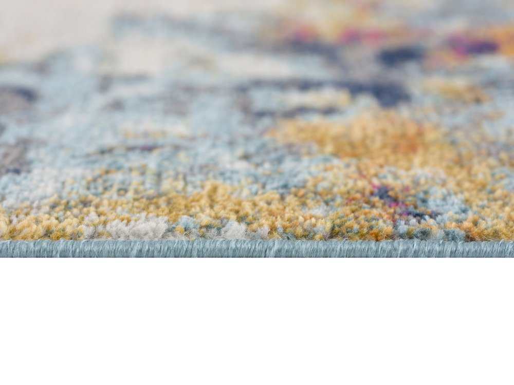 6' Blue And Ivory Abstract Runner Rug