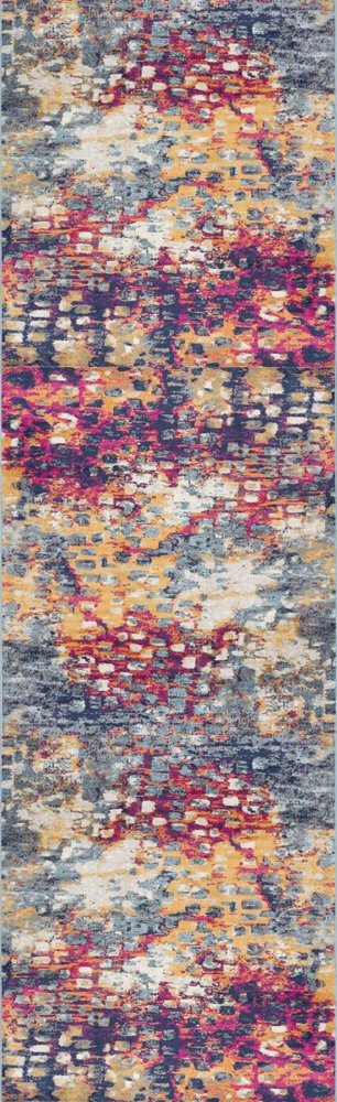 15' Blue And Ivory Abstract Runner Rug