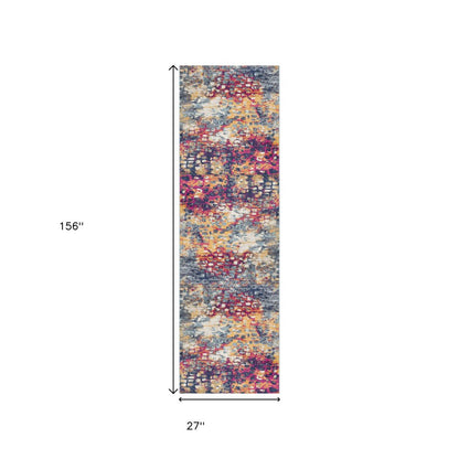 2' X 5' Blue and Ivory Abstract Area Rug