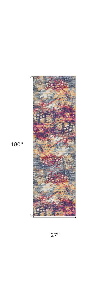 15' Blue And Ivory Abstract Runner Rug