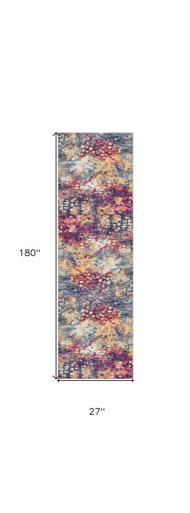 6' Blue And Ivory Abstract Runner Rug