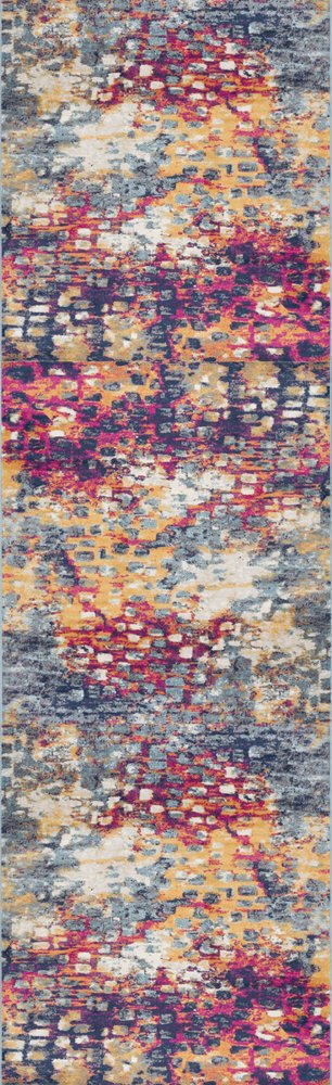 6' Blue And Ivory Abstract Runner Rug