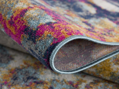 6' Blue And Ivory Abstract Runner Rug