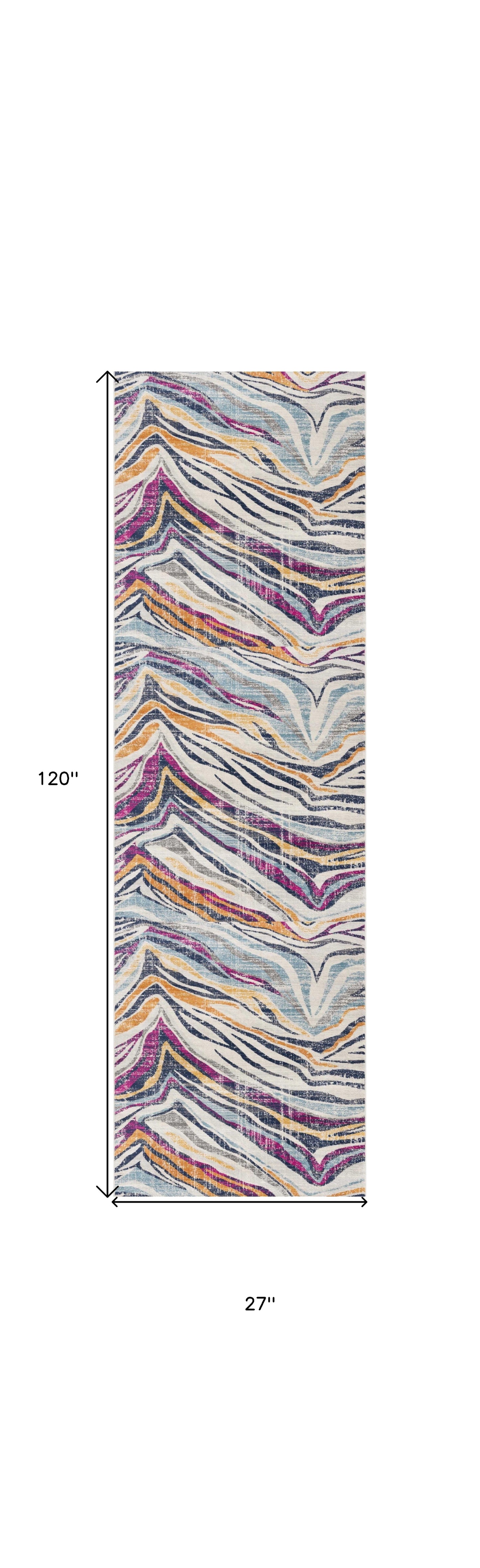 10' Runner Blue and Gold Abstract Runner Rug