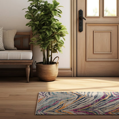 2' X 5' Blue and Gold Abstract Area Rug