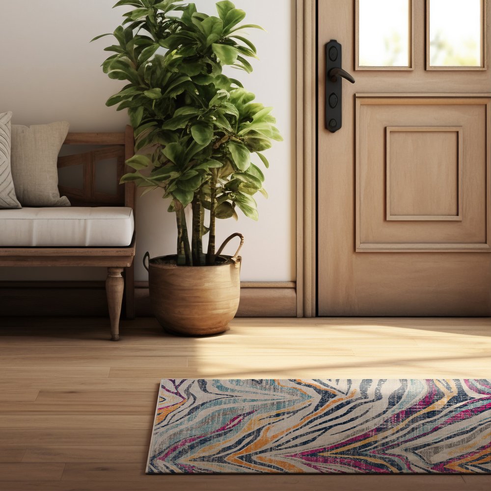 2' X 5' Blue and Gold Abstract Area Rug