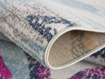 8' Blue And Gold Abstract Runner Rug