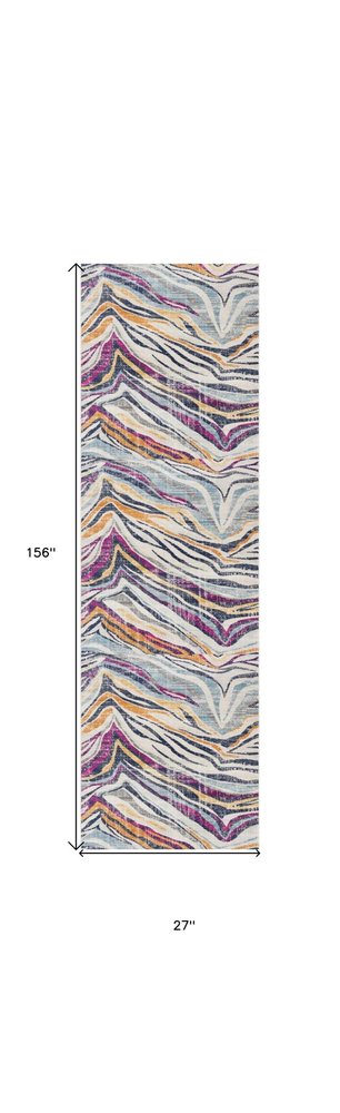 10' Blue And Gold Abstract Runner Rug
