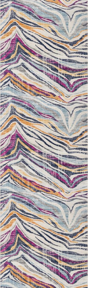 10' Blue And Gold Abstract Runner Rug
