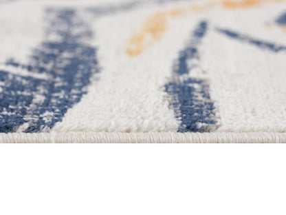 10' Blue And Gold Abstract Runner Rug
