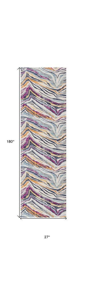 10' Blue And Gold Abstract Runner Rug