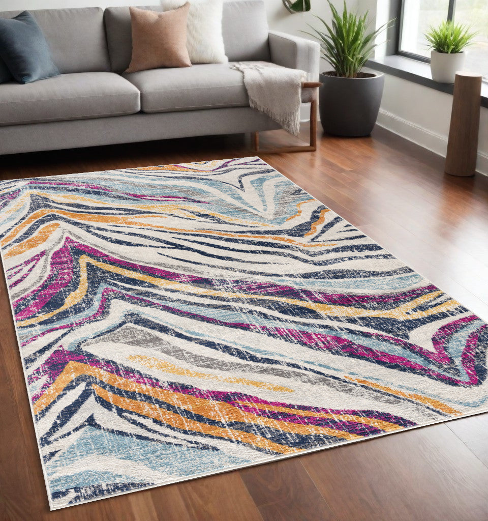 6' X 9' Blue and Gold Abstract Area Rug