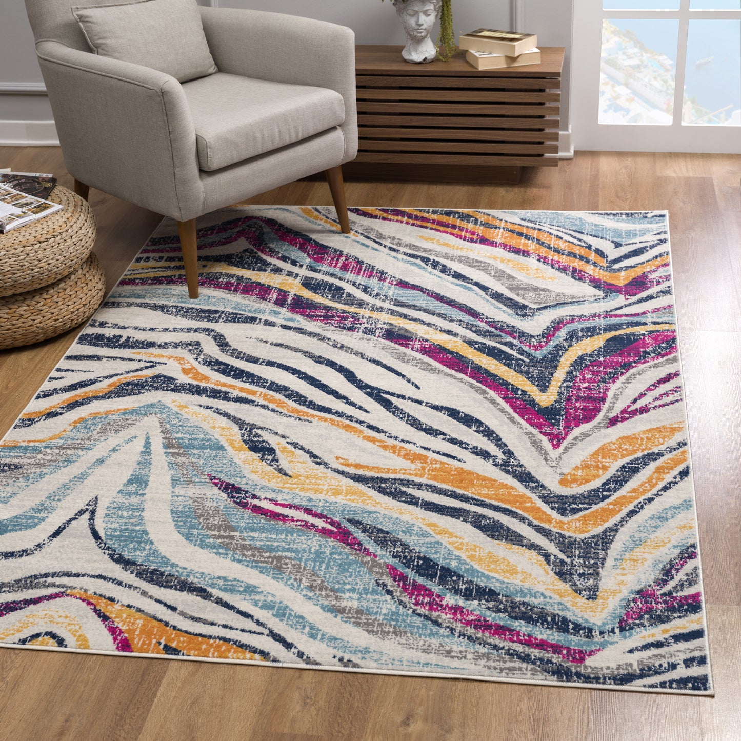 6' X 9' Blue and Gold Abstract Area Rug