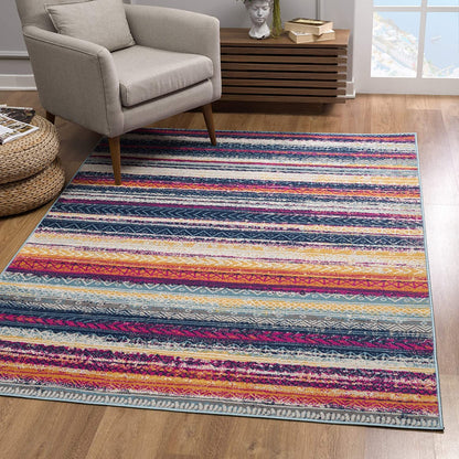 2' X 5' Multicolor Irregular Striped Area Rug