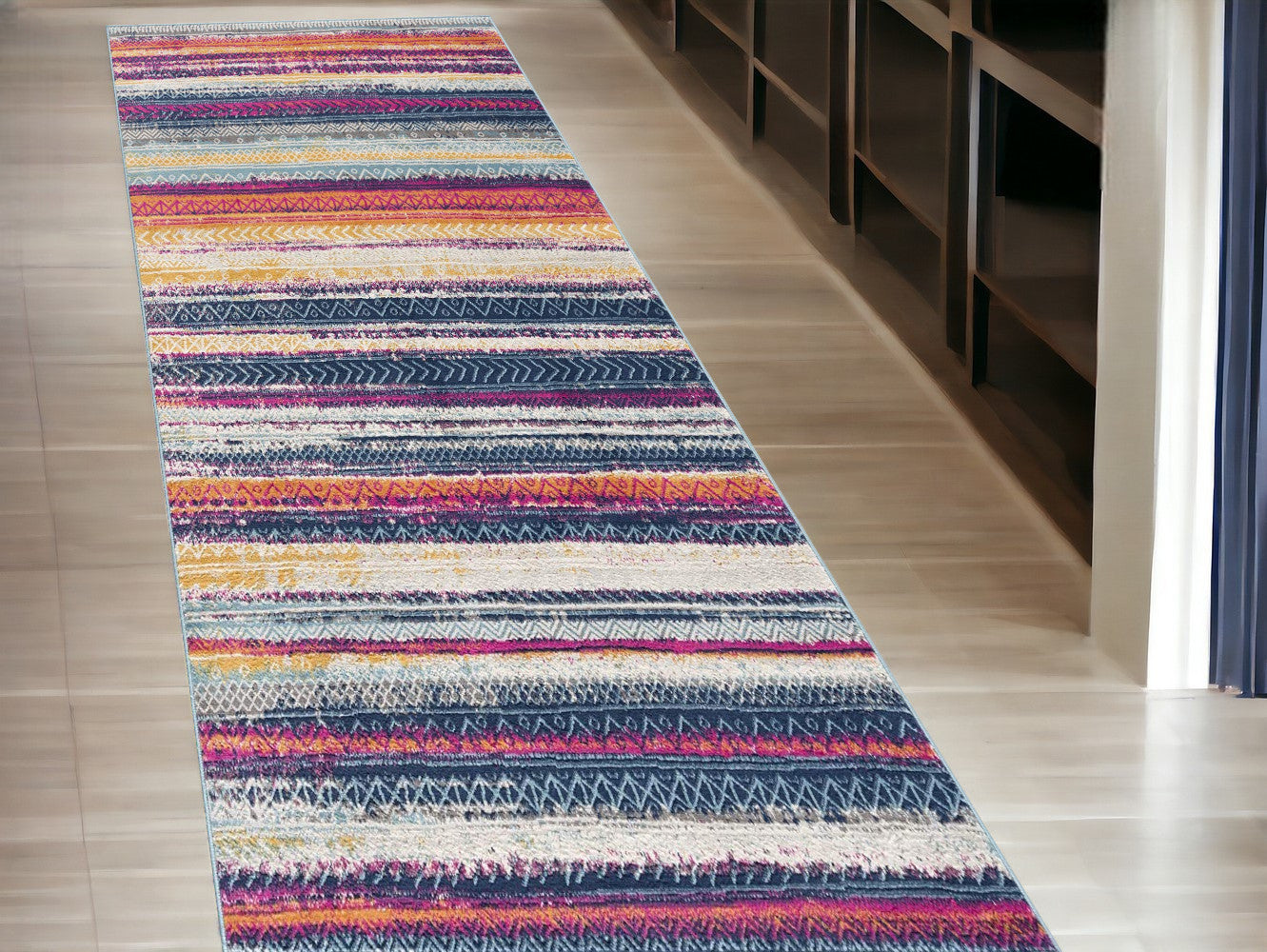 2' X 4' Multicolor Irregular Stripe Boho Area Rug