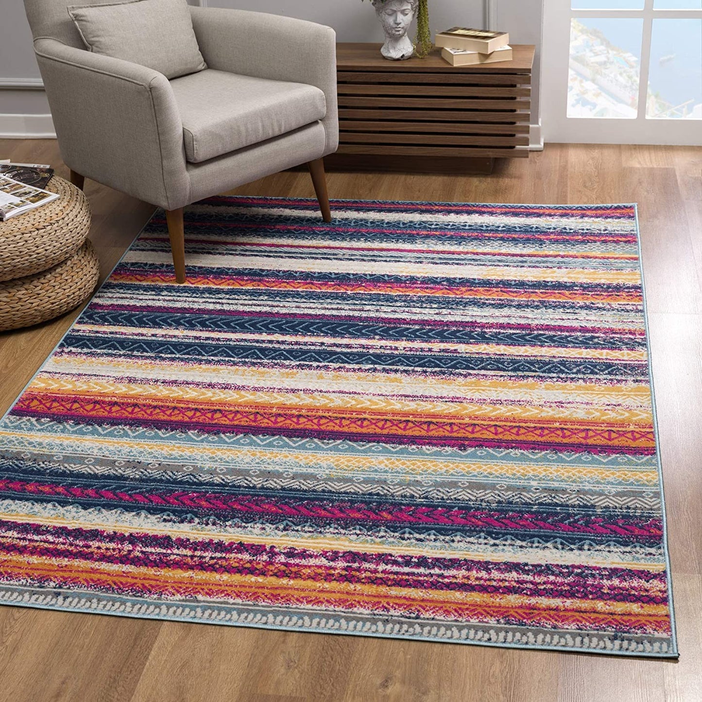 2' X 4' Multicolor Irregular Stripe Boho Area Rug