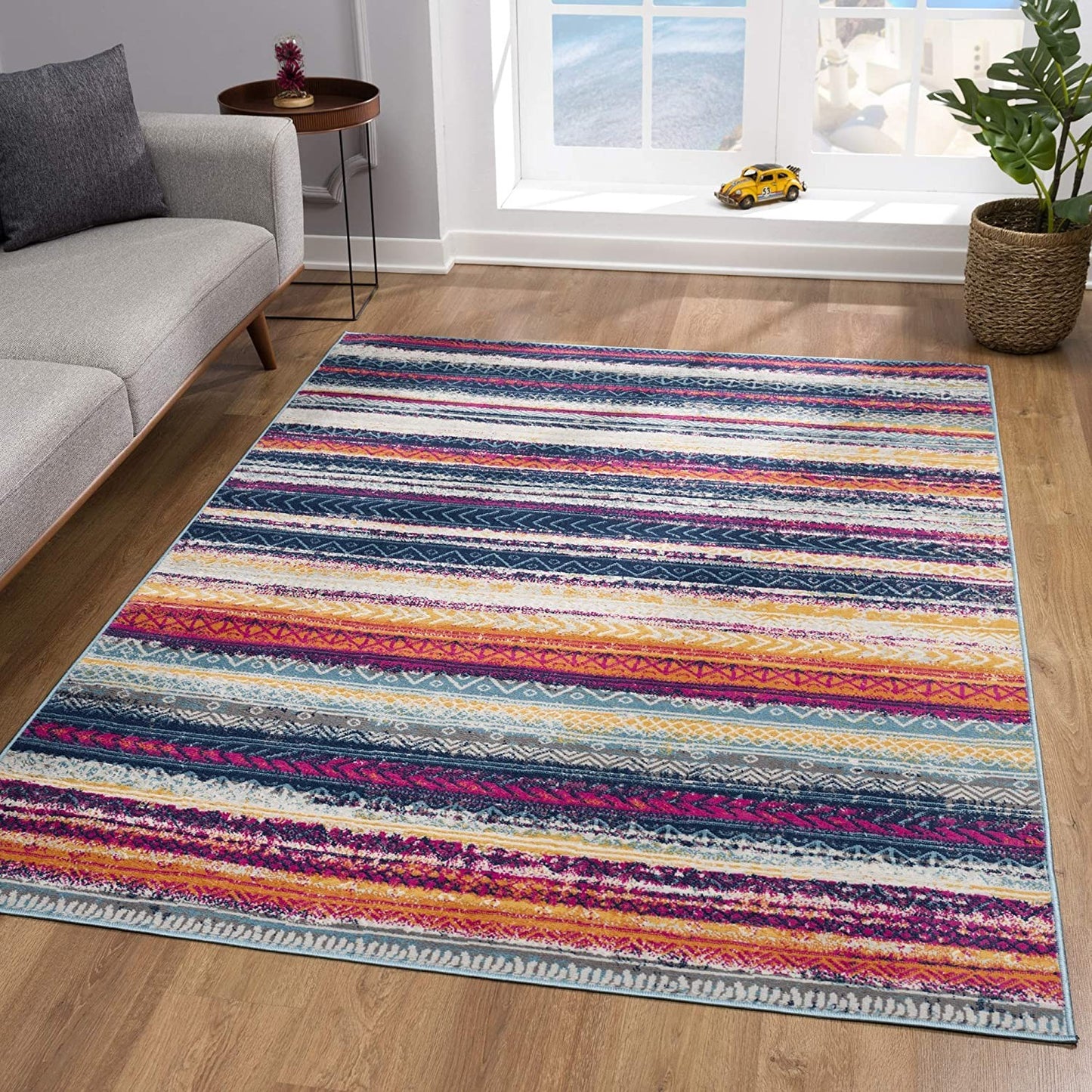 2' X 4' Multicolor Irregular Stripe Boho Area Rug