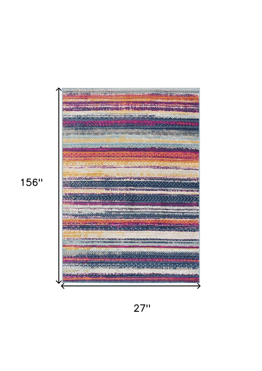 2' X 10' Multicolor Irregular Stripe Boho Runner Rug