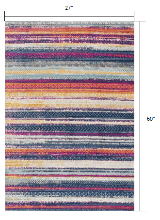 2' X 5' Multicolor Irregular Striped Area Rug