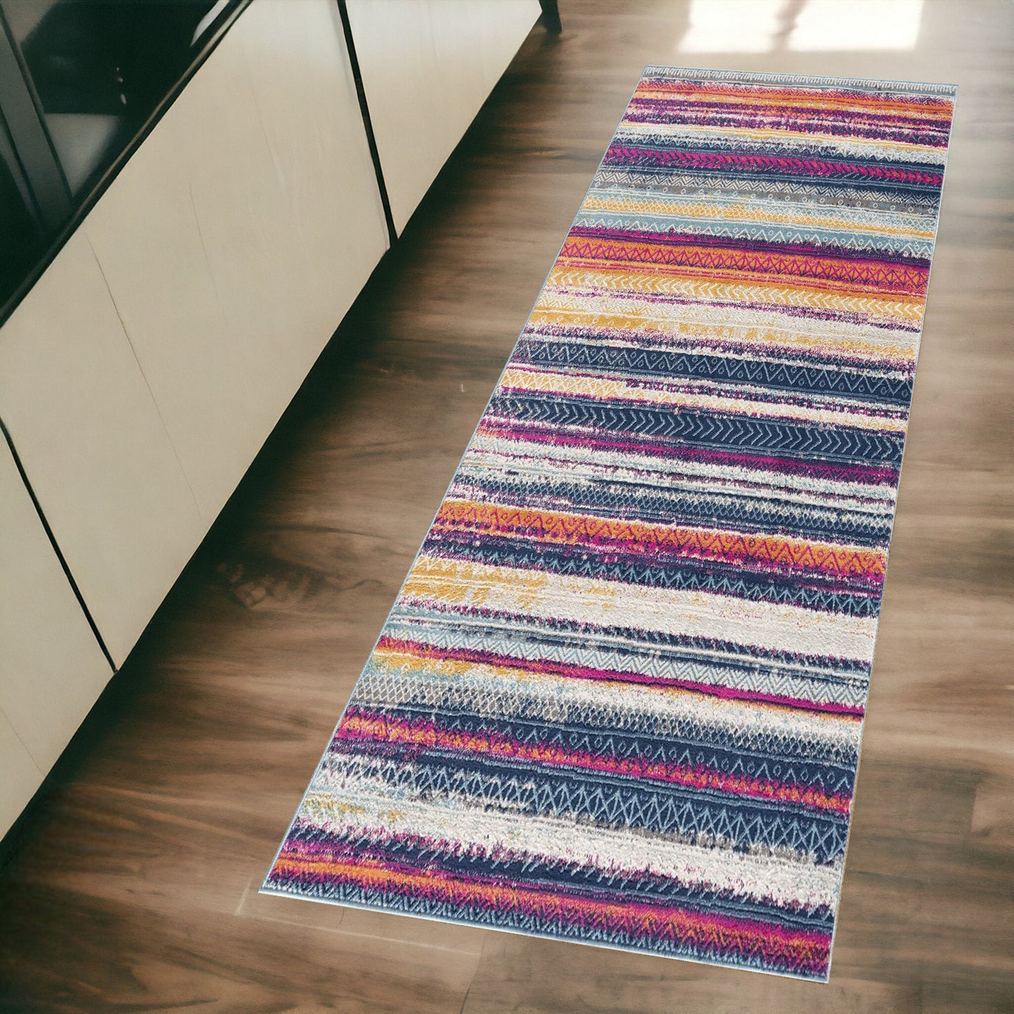 2' X 5' Multicolor Irregular Striped Area Rug