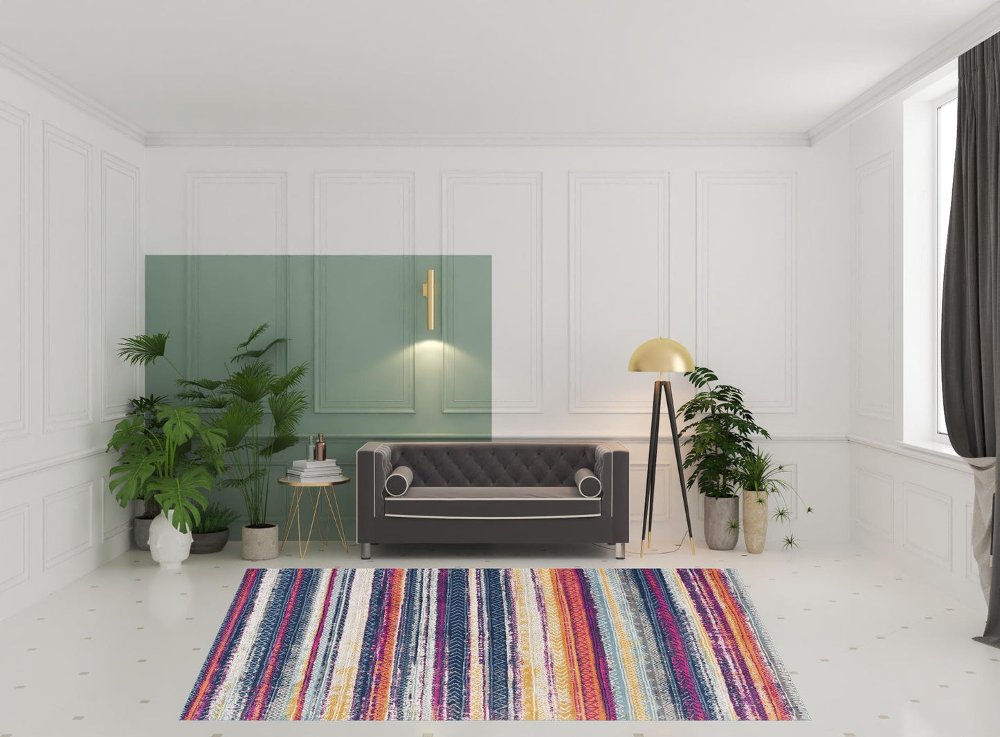 2’ X 5’ Multicolor Irregular Striped Area Rug