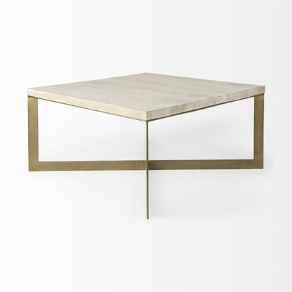 34" Beige Wood and Metal Square Coffee Table