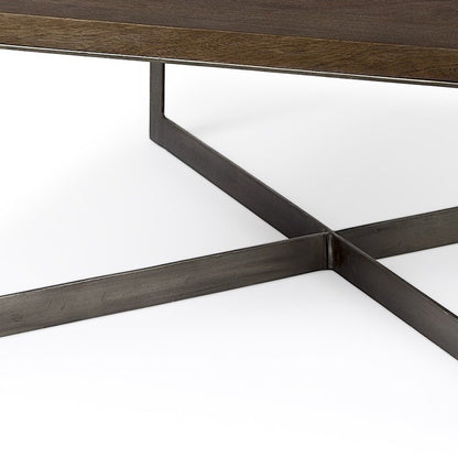 34" Brown Solid Wood And Iron Square Coffee Table