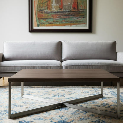 34" Brown Solid Wood And Iron Square Coffee Table