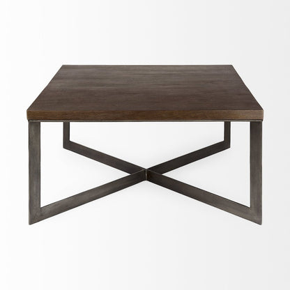 34" Brown Solid Wood And Iron Square Coffee Table
