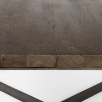 34" Brown Solid Wood and Metal Square Coffee Table