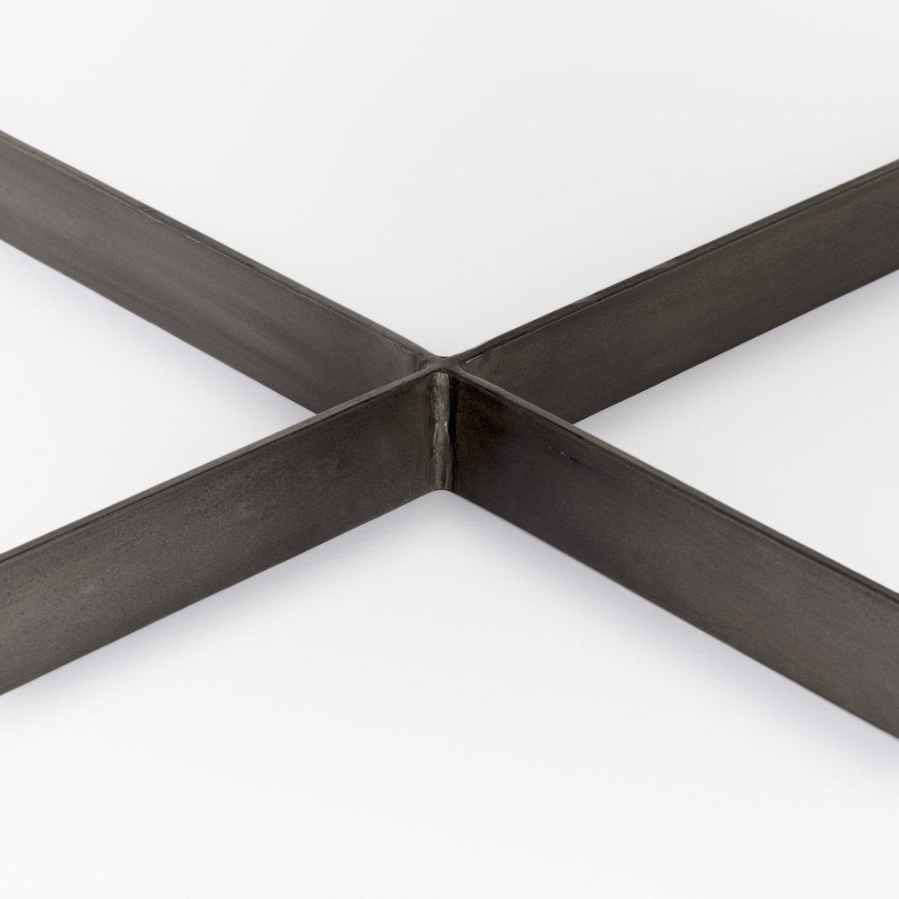 34" Brown Solid Wood and Metal Square Coffee Table