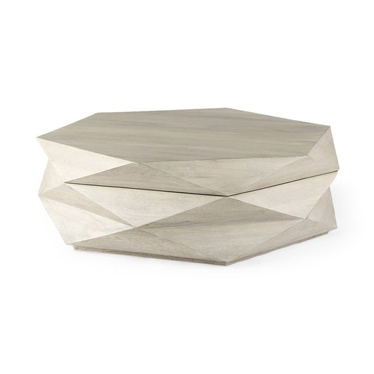 48" Natural Solid Wood Hexagon Lift Top Solid Coffee Table