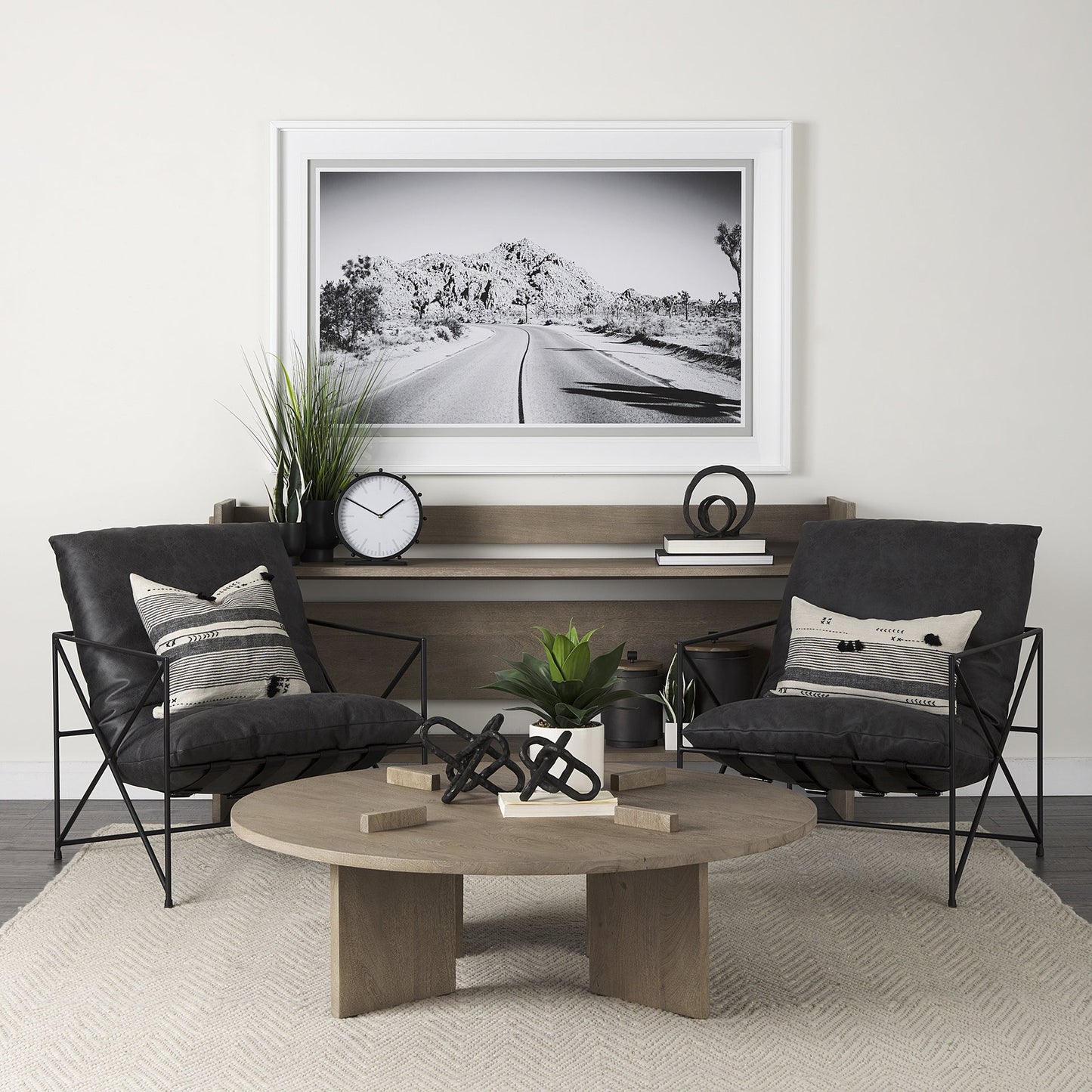 Cool Gray Brown Round Wooden Coffee Table