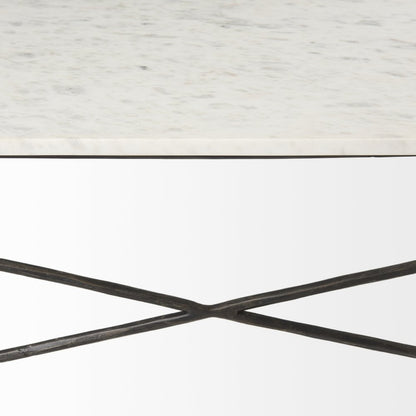 35" White Genuine Marble and Metal Coffee Table