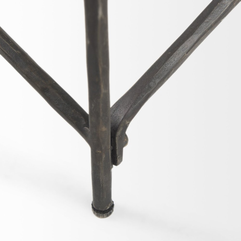 35" White Genuine Marble and Metal Coffee Table