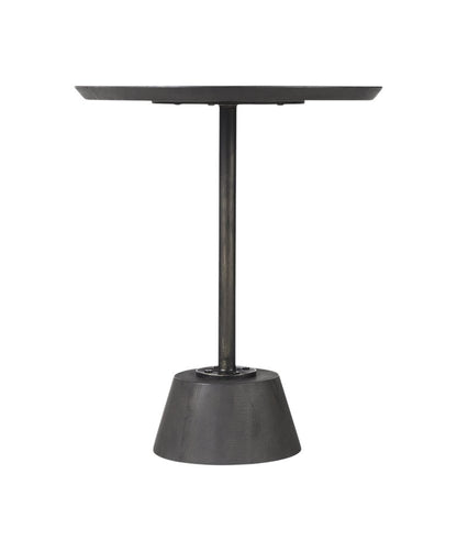 24" Black Solid Wood And Iron Round Pedestal End Table