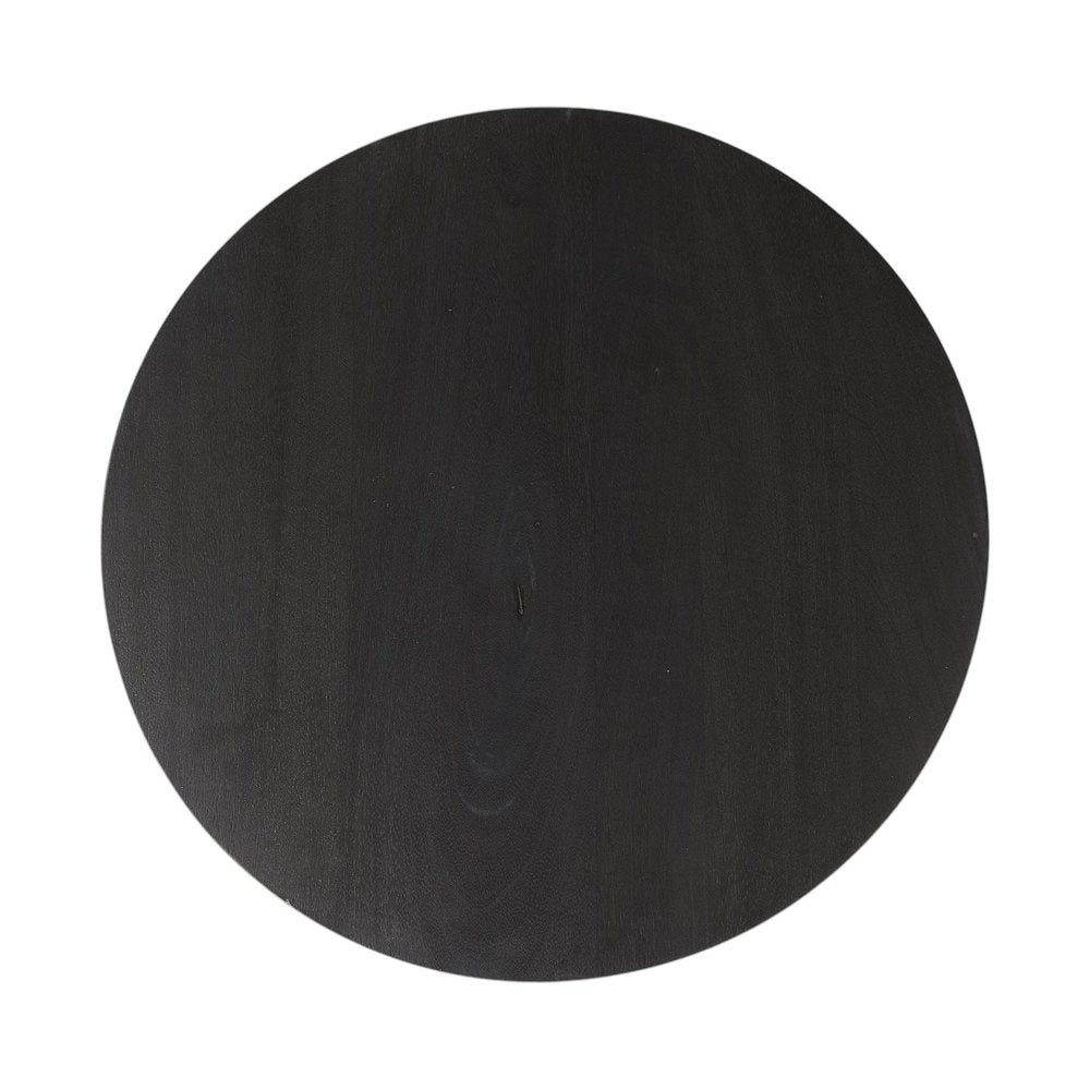 24" Black Solid Wood And Iron Round Pedestal End Table