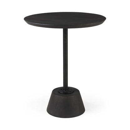 24" Black Solid Wood And Iron Round Pedestal End Table