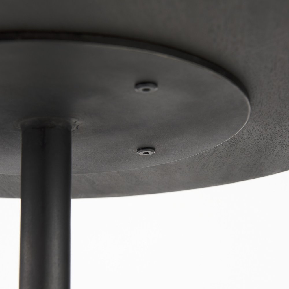 24" Black Solid Wood And Iron Round Pedestal End Table
