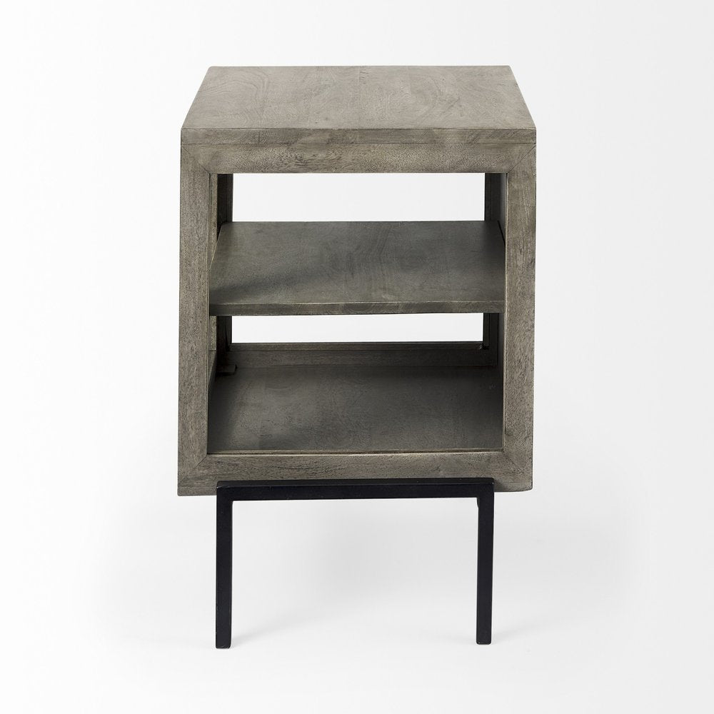 20" Dark Gray And Black Solid Wood And Iron Display Cabinet With Single Door