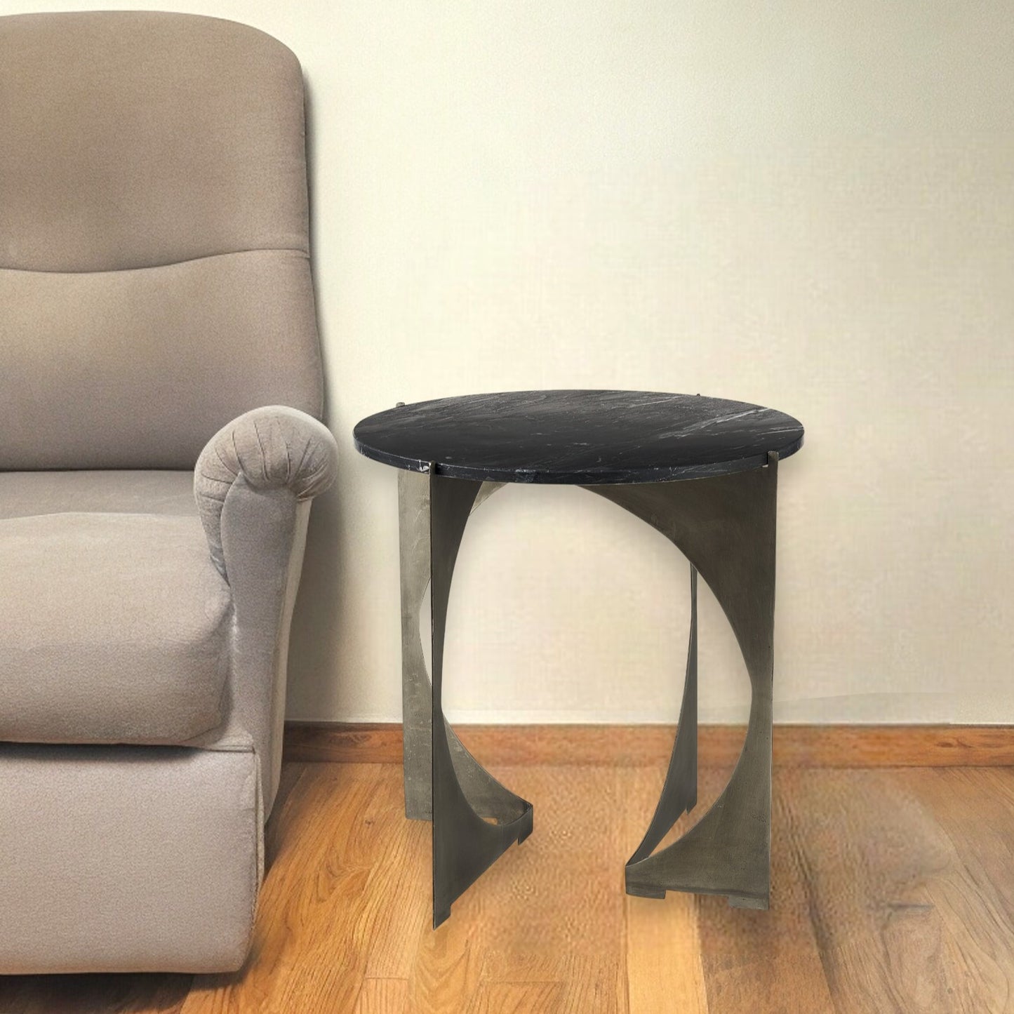 20" Black Marble Round End Table