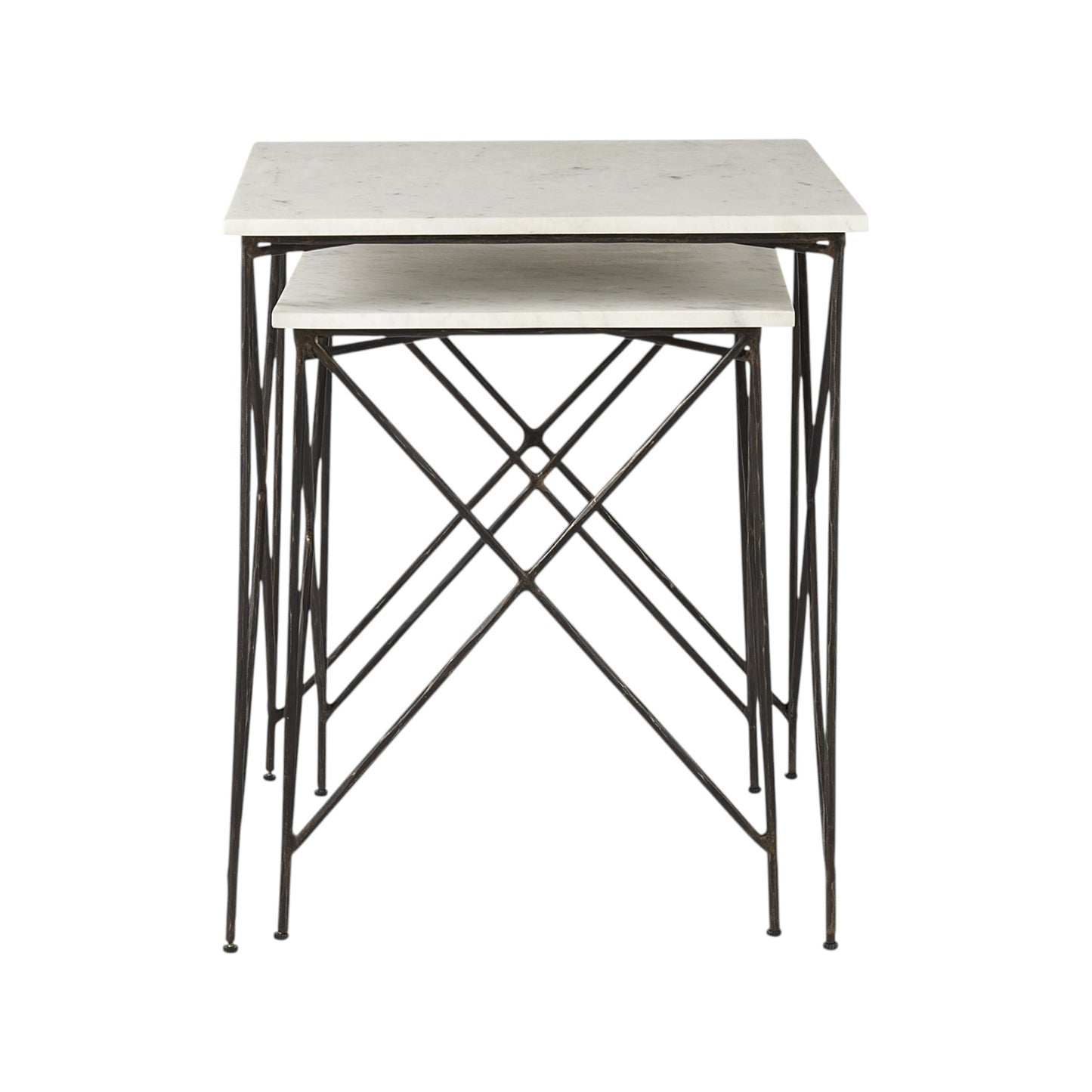 24" Bronze And White Marble Square End Table