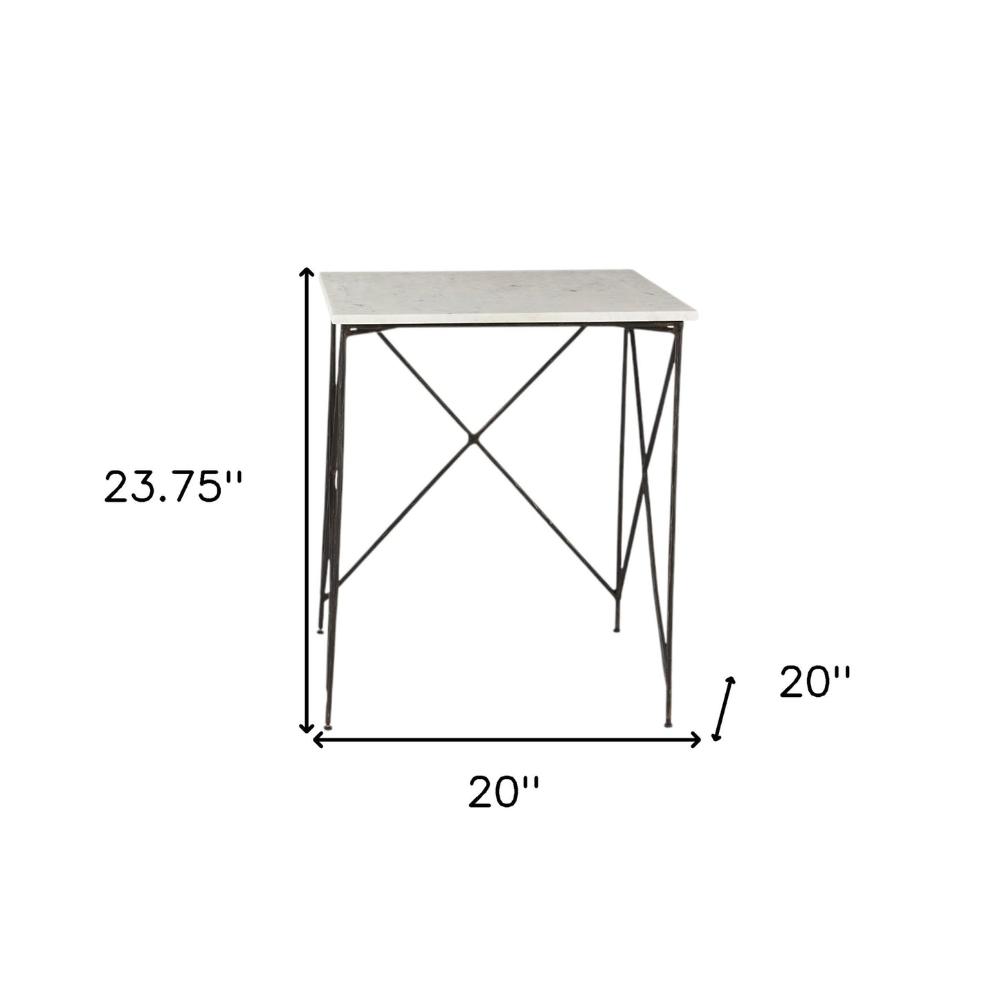 24" Bronze And White Marble Square End Table