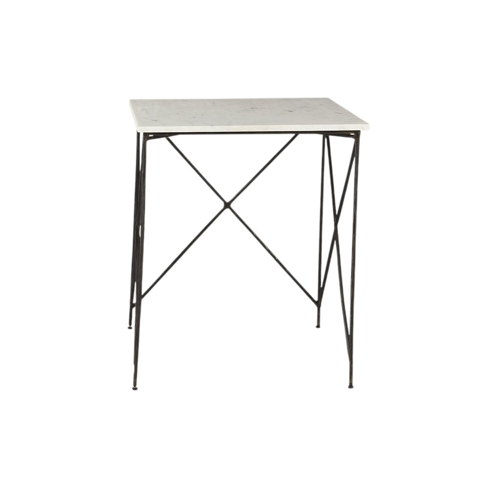 Set of Two White and Black Marble and Metal Square Nested Tables