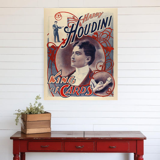 30" X 24" Houdini King Of Cards Vintage Magic Poster Wall Art