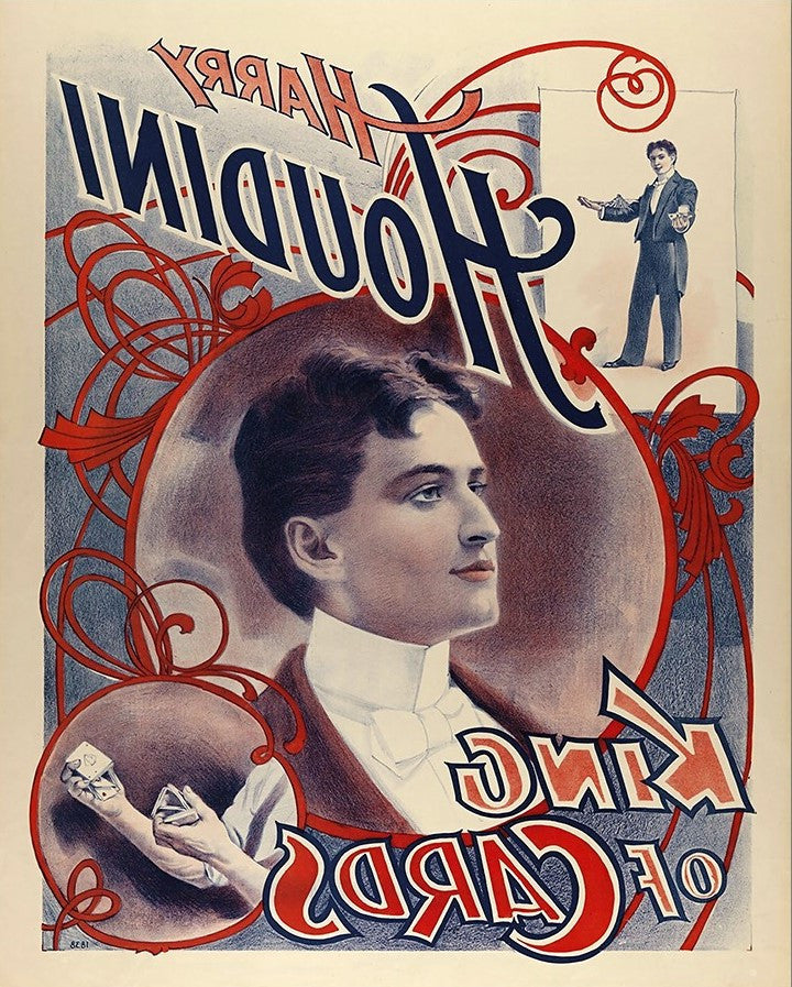 30" X 24" Houdini King Of Cards Vintage Magic Poster Wall Art