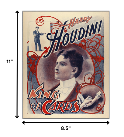 30" X 24" Houdini King Of Cards Vintage Magic Poster Wall Art