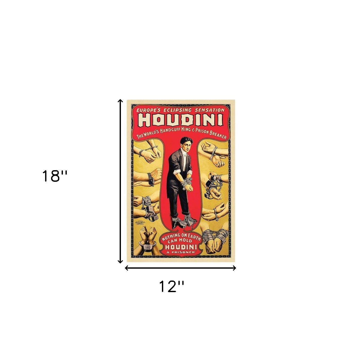 24" X 36" Houdini Handcuff King Vintage Magic Poster Wall Art