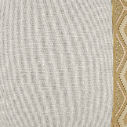 Beige woven fabric with a gold geometric border along the right edge.