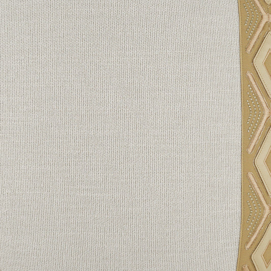Cream woven fabric with a gold geometric border along the right edge.